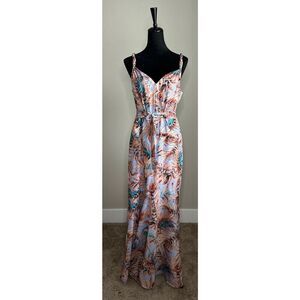 Sam Edelman Floral Palm Print Sleeveless Belted Maxi Dress Size 10
